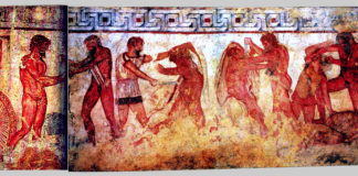 Scena di combattimento, affresco della Tomba François. Roma, Villa Albani, Collezione Torlonia (da Vulci, Viterbo)